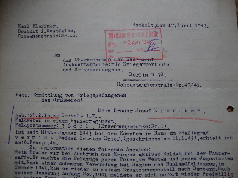 Traduction d 'un lot de papier D'un Panzer qui à combattu à Stalingrad Qnx7