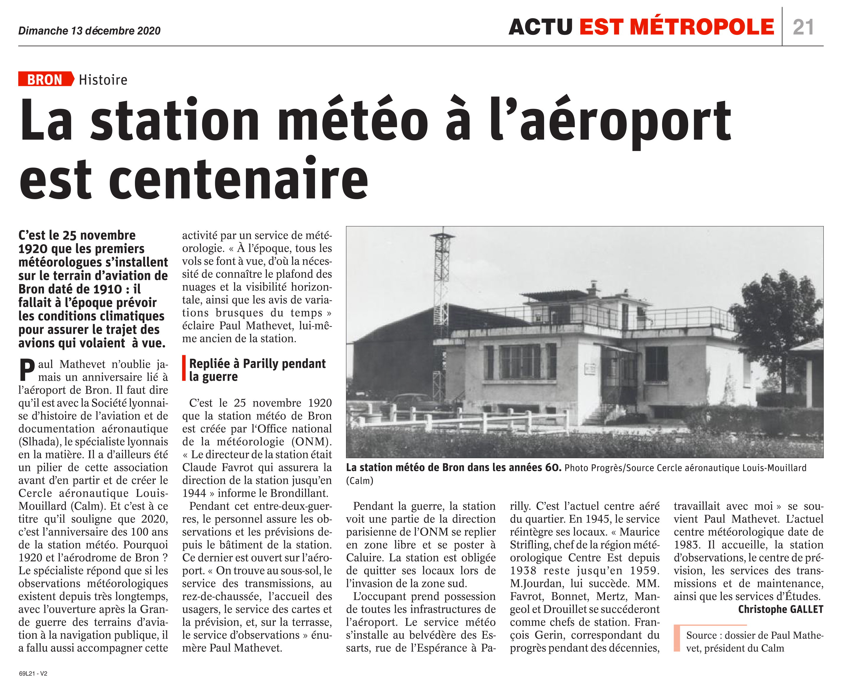 Le Progrès - Bron - La Station météo est centenaire XI0MGA