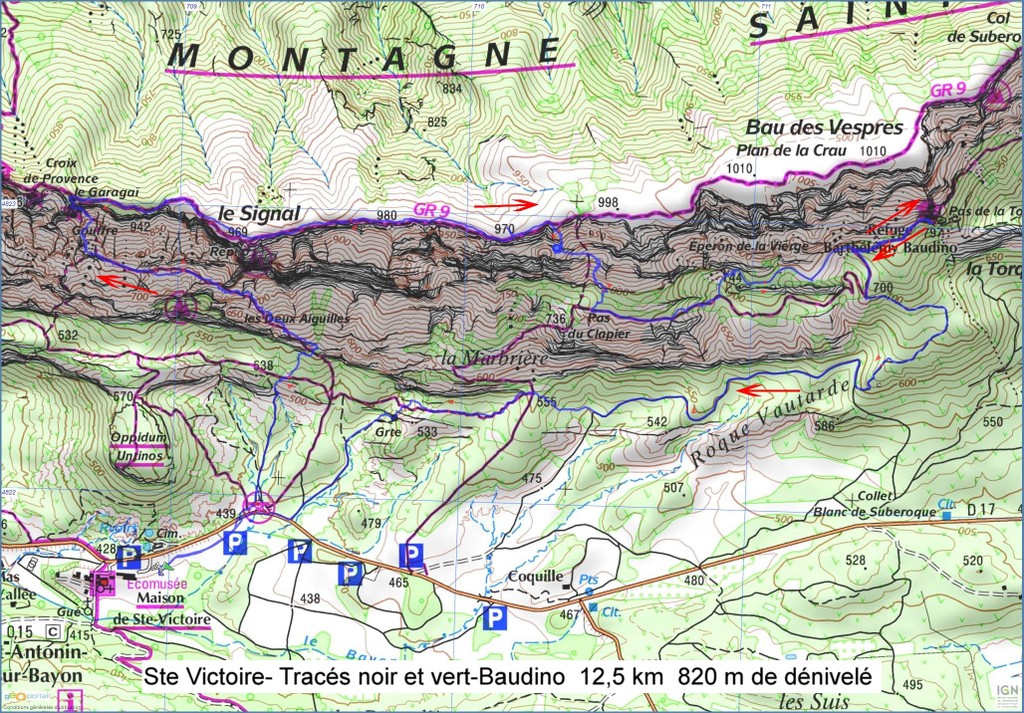 Ste Victoire-Tracés noir et vert-Refuge Baudino-Mercredi 30 décembre 2015 H3Mnpg