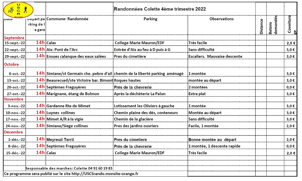 Programme randonnées du 4ième trimestre 2022 LK66vh