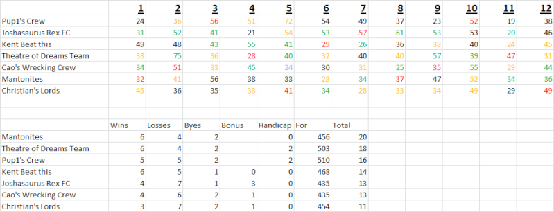 LEAGUE TABLE AFTER WEEK 12