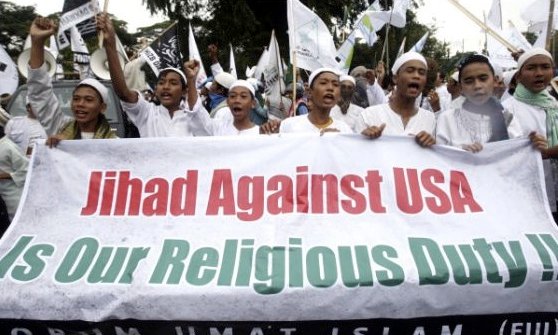 indonesian muslims protest against military attack on libya. jakarta, indonesia, april 1, 2011. indonesia receives tens of billions dollars of foreign aid from usa every year