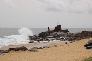 Old ship wreck in the port of Buchanan