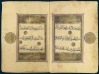 Égypte, vers 1400. Papier
BNF, Manuscrits orientaux, arabe 436
Le texte du Coran a traversé de manière immuable les siècles. Sa présentation matérielle obéit à des règles de présentation inchangées : division en sourates, signalisation des versets, divisions d'ordre liturgique en juz' et hizb. Néanmoins, de nombreuses différences d'écriture, de décors ou de reliure existent selon les époques et les lieux. Les corans imprimés aujourd'hui sont à l'image des manuscrits d'hier, copiés en calligraphie et richement enluminés.