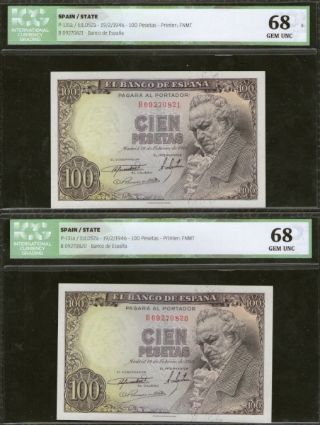 100 pesetas pareja correlativa  francisco goya 1946-pick-131a