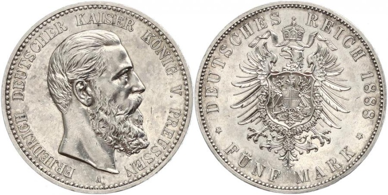 Alemania - Prusia, 5 Mark de 1888, Friedrich III