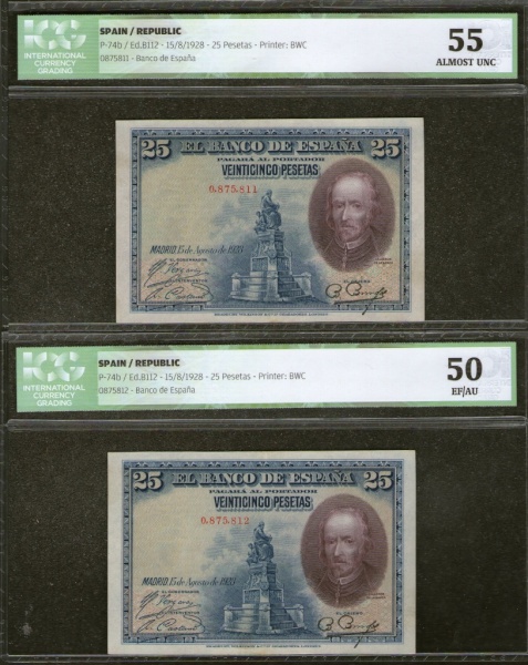 25 pesetas pareja correlativa calderon de la barca 1928-pick-74b