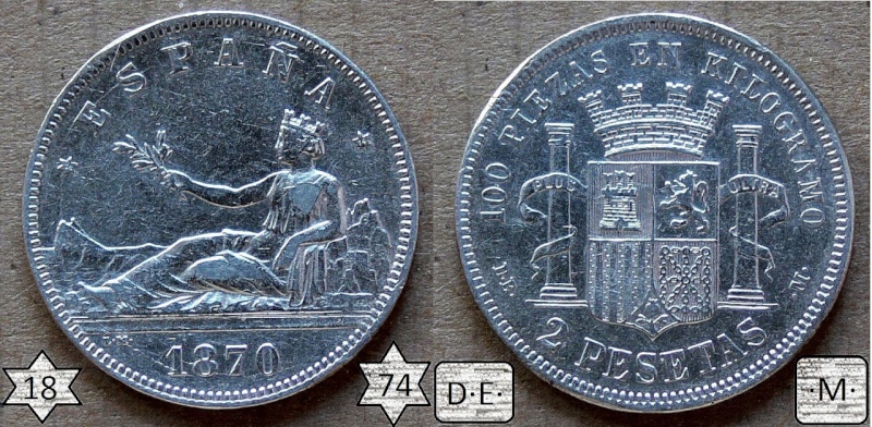 2 pesetas 1870-74 de m