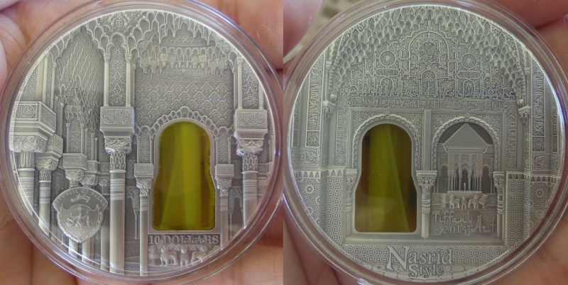 10 Dólares. República de Palau. Serie Tiffany art (Alhambra de Granada/Estilo Nasrid). 2015. Ceca: Mayer's Mint. Pforzheim (Alemania).