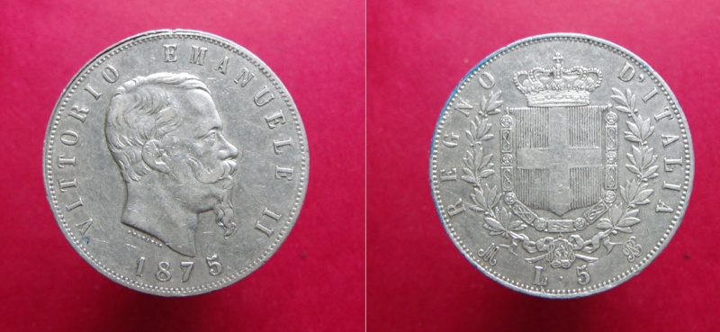 Italia, 5 Liras de 1875, Vittorio Emanuele II