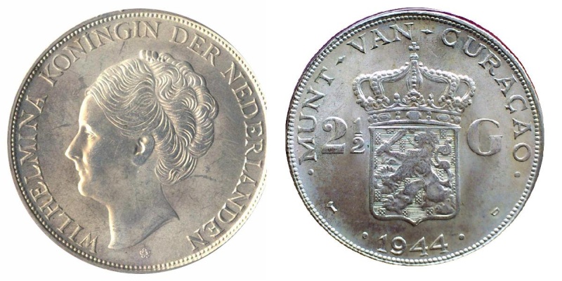 Holanda - Curaçao, 2½ Gulden de 1944