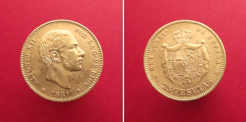 España. 1881 Alfonso XII, 25 Pesetas oro