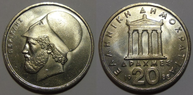 20 Dracmas. Grecia. Atenas. 1988. Pericles en anverso.