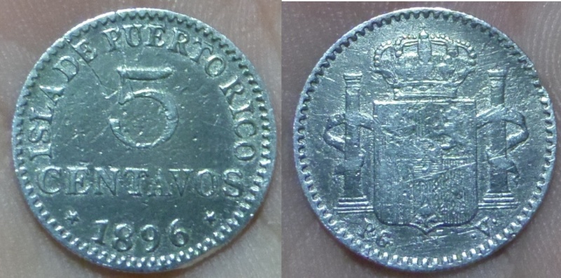 5 Centavos de peso. Alfonso XIII. Isla de Puerto Rico. 1896. Madrid.