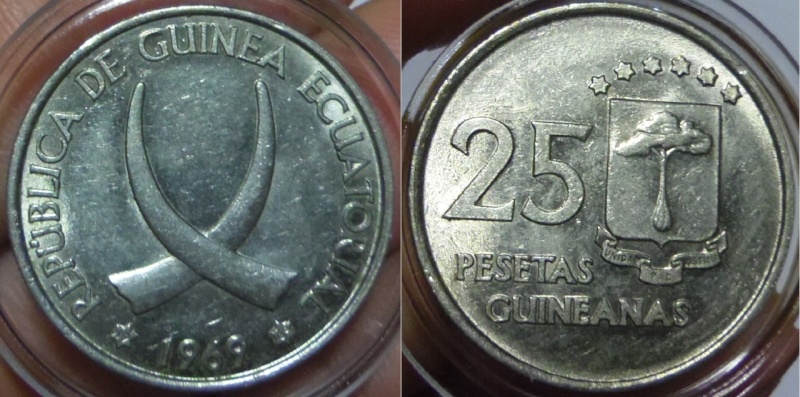 25 Pesetas Guineanas. Francisco Macías Nguema. República de Guinea Ecuatorial. 1969. Madrid. SC.