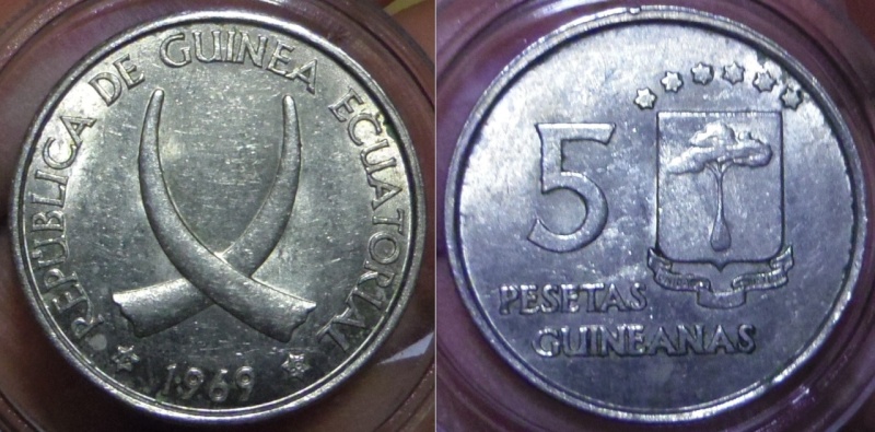 5 Pesetas Guineanas. Francisco Macías Nguema. República de Guinea Ecuatorial. 1969. Madrid.