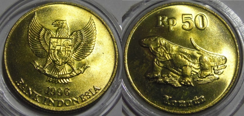 50 Rupias. Indonesia. Dragón de Komodo. 1996. SC.