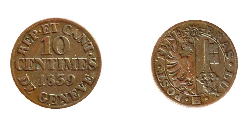 Suiza - Canton de Ginebra. 10 Cents de 1839