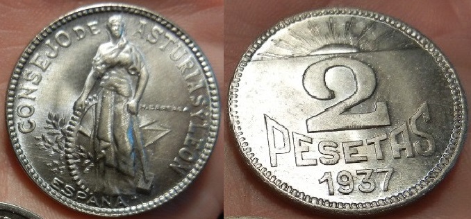 2 Pesetas. Consejo de Asturias y León. Gijón. 1937. SC.