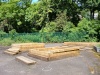 Every available space is used. Raised beds on tarmac