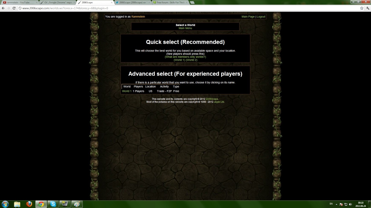 2006Scape World selection screen