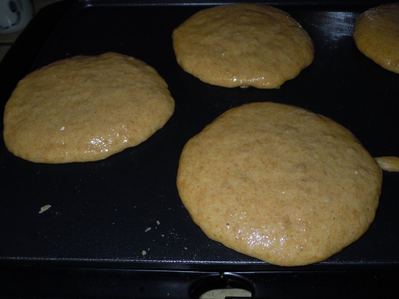 Alyssa's Perfect Paleo Pancakes batter on the griddle!