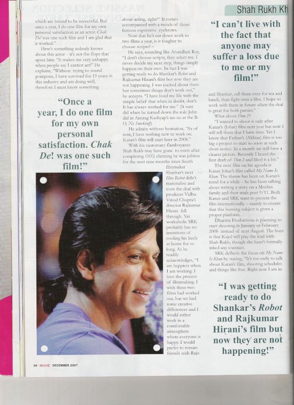 Srk Movie Magazine décembre 2007