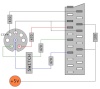 pour certaines TV il faut piquer +5V dans le QL pour l'envoyer vers la prise Péritel. Le rectangle marqué SWITCH est un double inverseur qui permet d'échanger les signaux VERT et BLEU, afin de faire des dessins (en mode 4 couleurs haute résolution) visionnables en relief avec des lunettes BLEU/ROUGE.