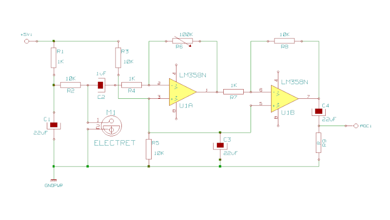 Sensor de sonido con electret y amplificador. Sensor10