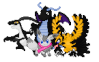 Now, this is a small collabaration of sprites that I've made. The Eevee is, of course, me, The Ho-oh is, our own Growlithe lover, Shiny, the Dragonit being, our own Dark dragon, NightShadow, and the Grovyle, being a fellow spriter, Lyon. Now, this really doesn't mean anything, just some of the Night-owls that are on this late :3